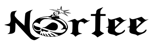 Black 'Nortee' logo with a stylized skull and star on a white background